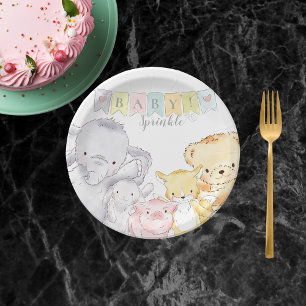 Plato De Papel Bebé animal relleno Sprinkle Blanca