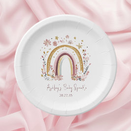 Plato De Papel Bebé arcoiris floral