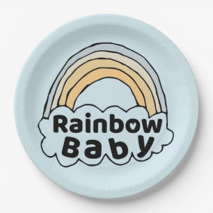 Plato De Papel Bebé arcoiris neutral Nacimiento Bendición Milagro