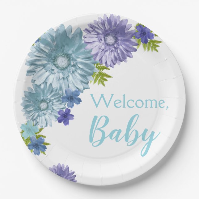 Plato De Papel Bebé Azul En La Ducha De Brunch De Bloom (Anverso)