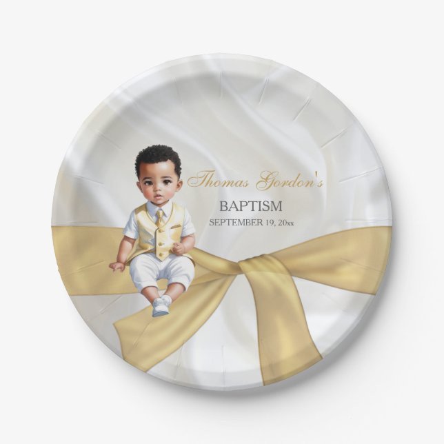Plato De Papel Bebé Bautismo Christening White & Gold (Anverso)