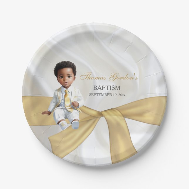 Plato De Papel Bebé Bautismo Christening White & Gold (Anverso)