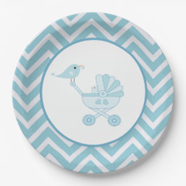 Plato De Papel Bebé Bird Carrito Baby Shower Fiesta