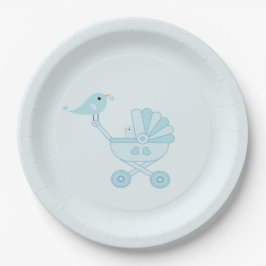 Plato De Papel Bebé Bird Carrito Baby Shower Fiesta