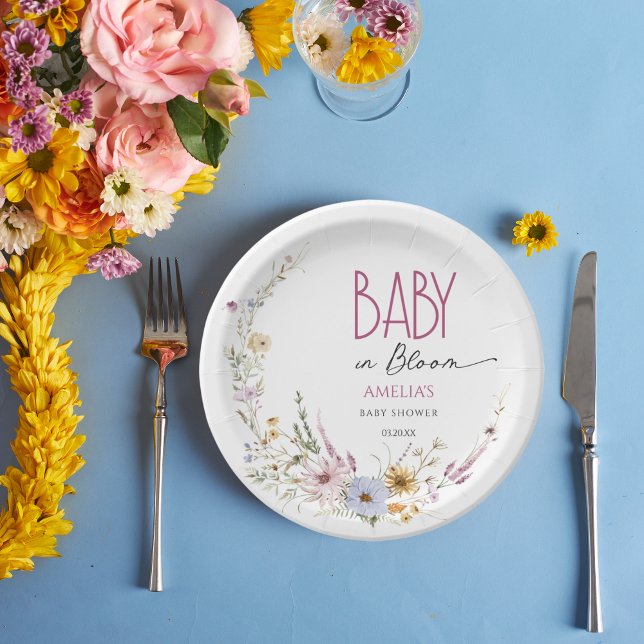 Plato De Papel Bebé blanco en placa de papel acuático en flor (Subido por el creador)