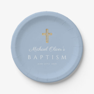 Plato De Papel Bebé Blue Elegant Baptismo de travesía religiosa