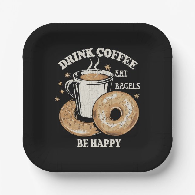 Plato De Papel Bebe Café Come Bagels Sé Feliz (Anverso)