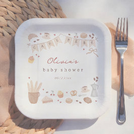 Plato De Papel Bebé Café Panadería Francesa Baby Shower Acuarela