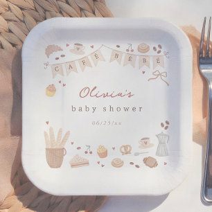 Plato De Papel Bebé Café Panadería Francesa Baby Shower Acuarela