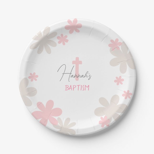 Plato De Papel Bebé Chica Cute Baptism Christening Paper Placas (Anverso)