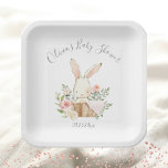 Plato De Papel Bebé Chica de conejo conejo conejo rosa Rubor<br><div class="desc">Elegante y dulce acuarela de conejo conejo conejo en una canasta de mimbre rodeada de elegantes flores de color pastel. Qué lindo para esa ducha especial de bebé. Productos a juego disponibles. 100% de satisfacción del cliente con "Zazzle"</div>