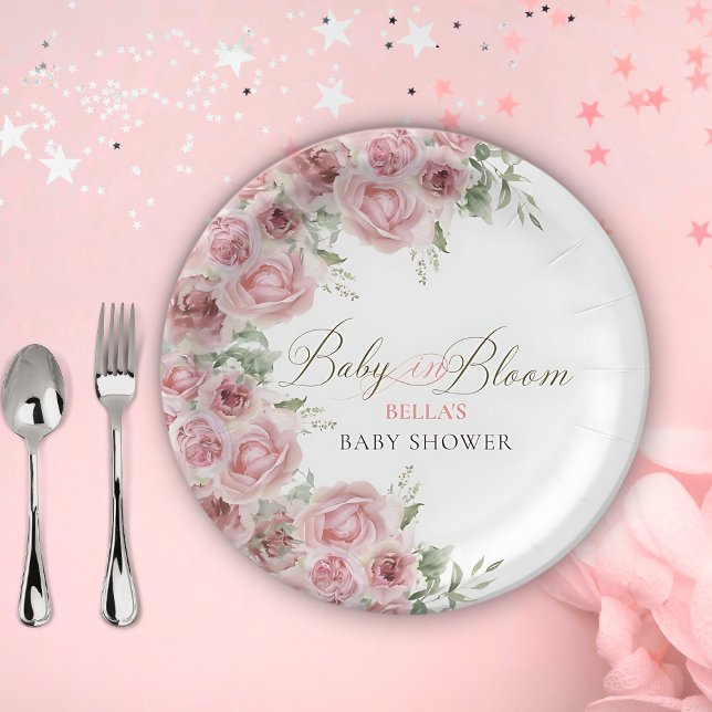 Plato De Papel Bebé chica en placas Baby Shower en flor (Subido por el creador)