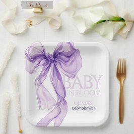 Plato De Papel Bebé color de agua morado en Baby Shower en sangre