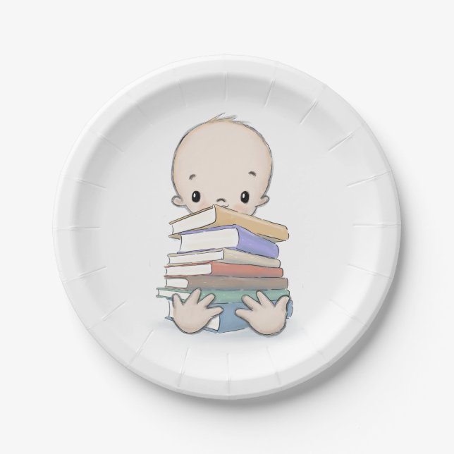 Plato De Papel Bebé con ducha de libros (Anverso)