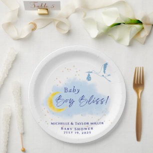 Plato De Papel Bebé con estrella azul ciego cigüeña