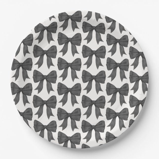 Plato De Papel Bebé con lazo negro o baby shower, fiesta de cumpl (Anverso)