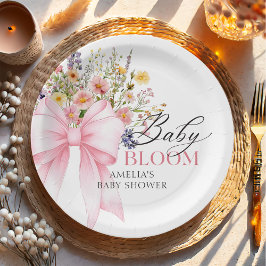 Plato De Papel Bebé con lazo rosa en flor Baby Shower
