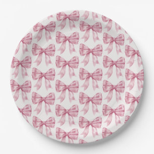 Plato De Papel Bebé con lazo rosa o baby shower, fiesta de cumple