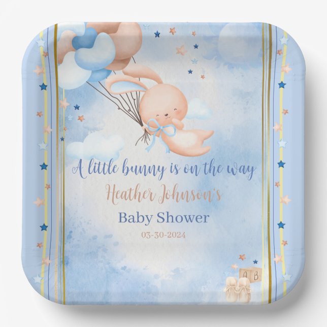 Plato De Papel Bebé Conejo Niño Shower de Bienvenida (Anverso)