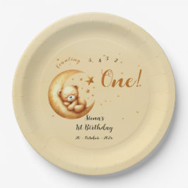 Plato De Papel Bebé Cute Dormido En La Luna Primer Cumpleaños