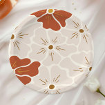 Plato De Papel Bebé de Boho Retro Groovy en Bloom<br><div class="desc">Este diseño de placas de papel desechable presenta un bonito fondo floral de color grueso en tonos tierra sencillos,  modernos y mínimos.</div>