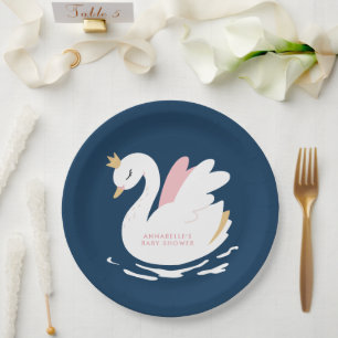 Plato De Papel Bebé de cisne ducha giratoria azul marino lindo el