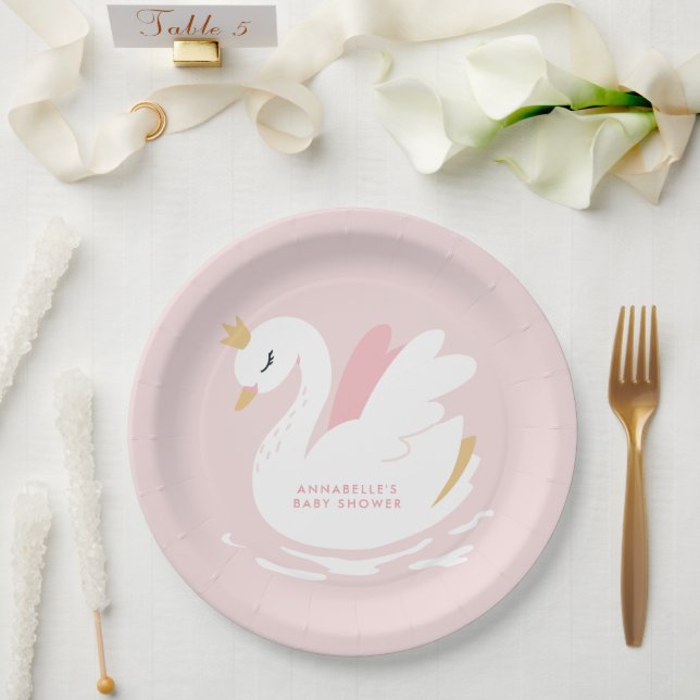 Plato De Papel Bebé de cisne ducha giratorio rosa agua linda eleg (Boda)