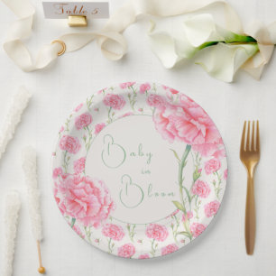Plato De Papel Bebé de Clavel Rosa en Flor Baño de Bebé 