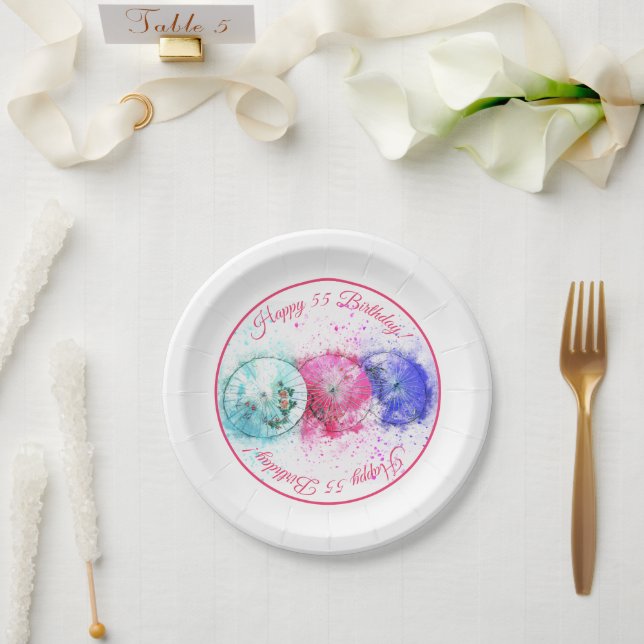 Plato De Papel Bebé de cóctel tropical Umbrellas 55º cumpleaños (Boda)