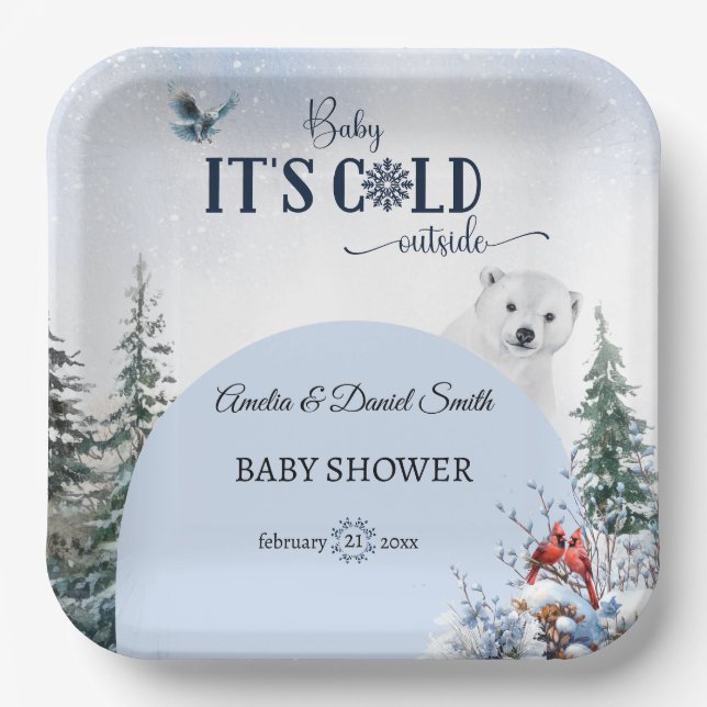 Plato De Papel Bebé de copo de nieve frío fuera de la lechuza de  (Anverso)