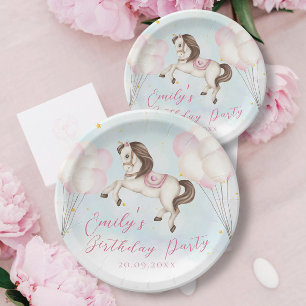 Plato De Papel Bebé de cuento de hadas estrellas de globos rosado