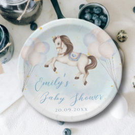 Plato De Papel Bebé de cuento de hadas Pony Blue globos stars Sho