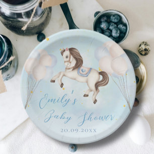 Plato De Papel Bebé de cuento de hadas Pony Blue globos stars Sho