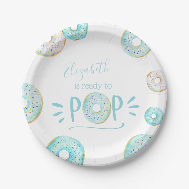 Plato De Papel Bebé de donut azul rociado (Anverso)