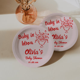 Plato De Papel Bebé De Floral Rojo De Mano En La Ducha De Bloom