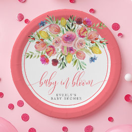Plato De Papel Bebé de flores silvestres en Baby Shower floral en