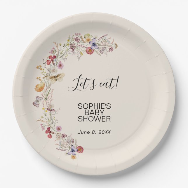 Plato De Papel Bebé de flores silvestres en el Baby Shower de Blo (Anverso)