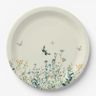 Plato De Papel Bebé de flores silvestres en una ducha de bebé en 