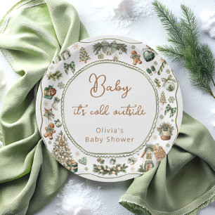 Plato De Papel Bebé de invierno hace frío fuera del Baby Shower v