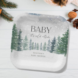 Plato De Papel Bebé de nieve en invierno hace frío fuera de Baby 
