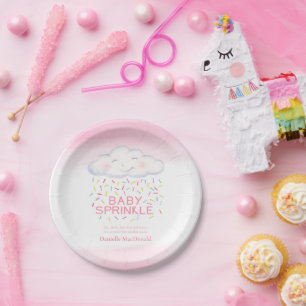 Plato De Papel Bebé de nubes rociando acuarela rosa