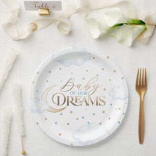 Plato De Papel Bebé de nuestros sueños Luna y Estrellas Azul Fies