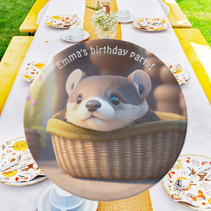 Plato De Papel Bebé de nutria en una cesta - personalizable