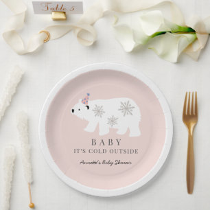 Plato De Papel Bebé de oso polar hace frío fuera del Baby Shower 