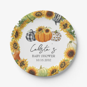 Plato De Papel Bebé de otoño: calabaza y girasoles