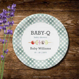 Plato De Papel Bebé de parejas neutrales Q Parrillada Baby Shower