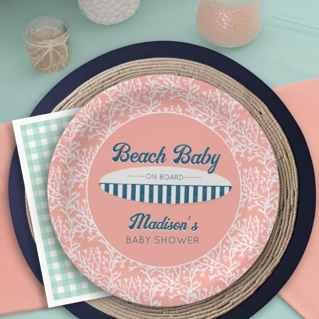 Plato De Papel Bebé de playa a bordo del Baby Shower de Surfboard (Subido por el creador)