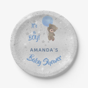 Plato De Papel Bebé ducha oso de peluche niño nombre azul de plat