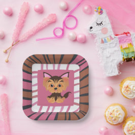 Plato De Papel Bebé dulce rosa y yorkie marrón