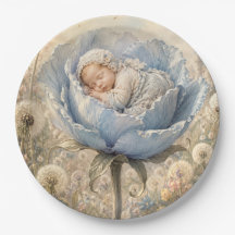 Bebé durmiendo flores de diente de león azules